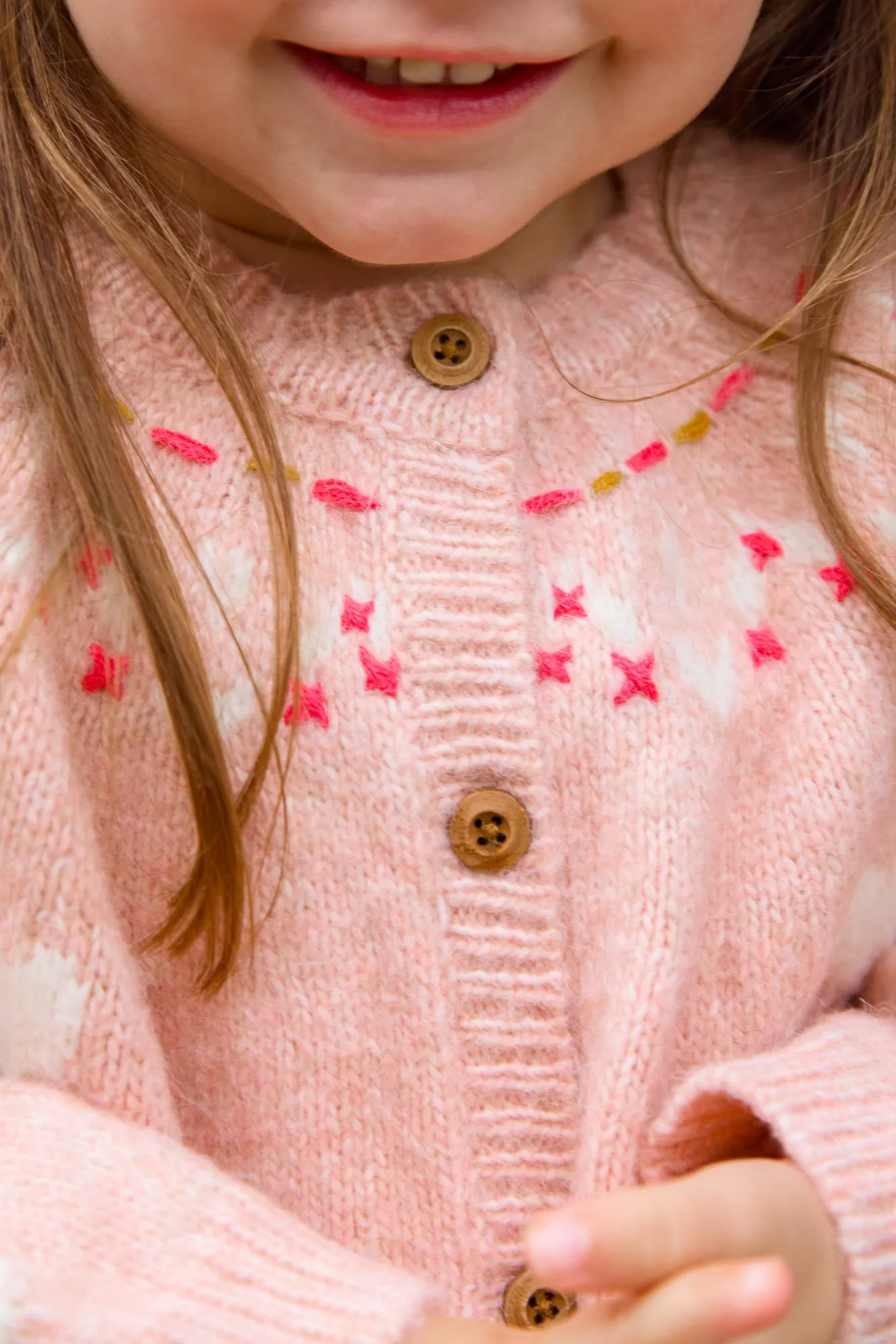 Bonton Pastel strikvest rosa hjerter babyuld