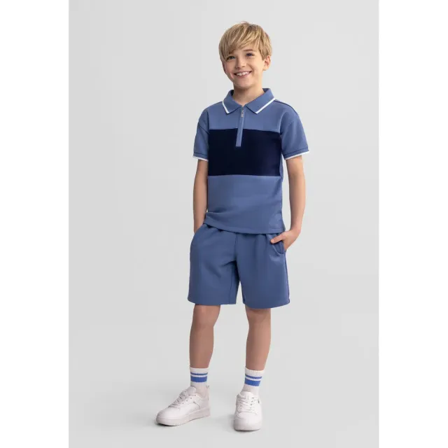 Minoti polo sæt blå colourblock til drenge