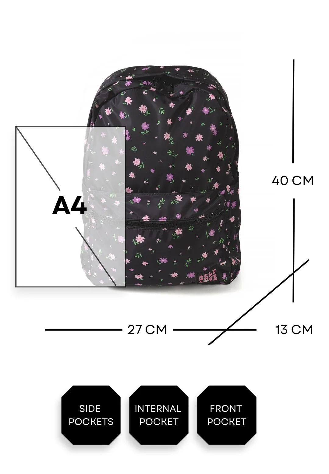 Minoti 45931 rygsæk pige sort blomst polyester