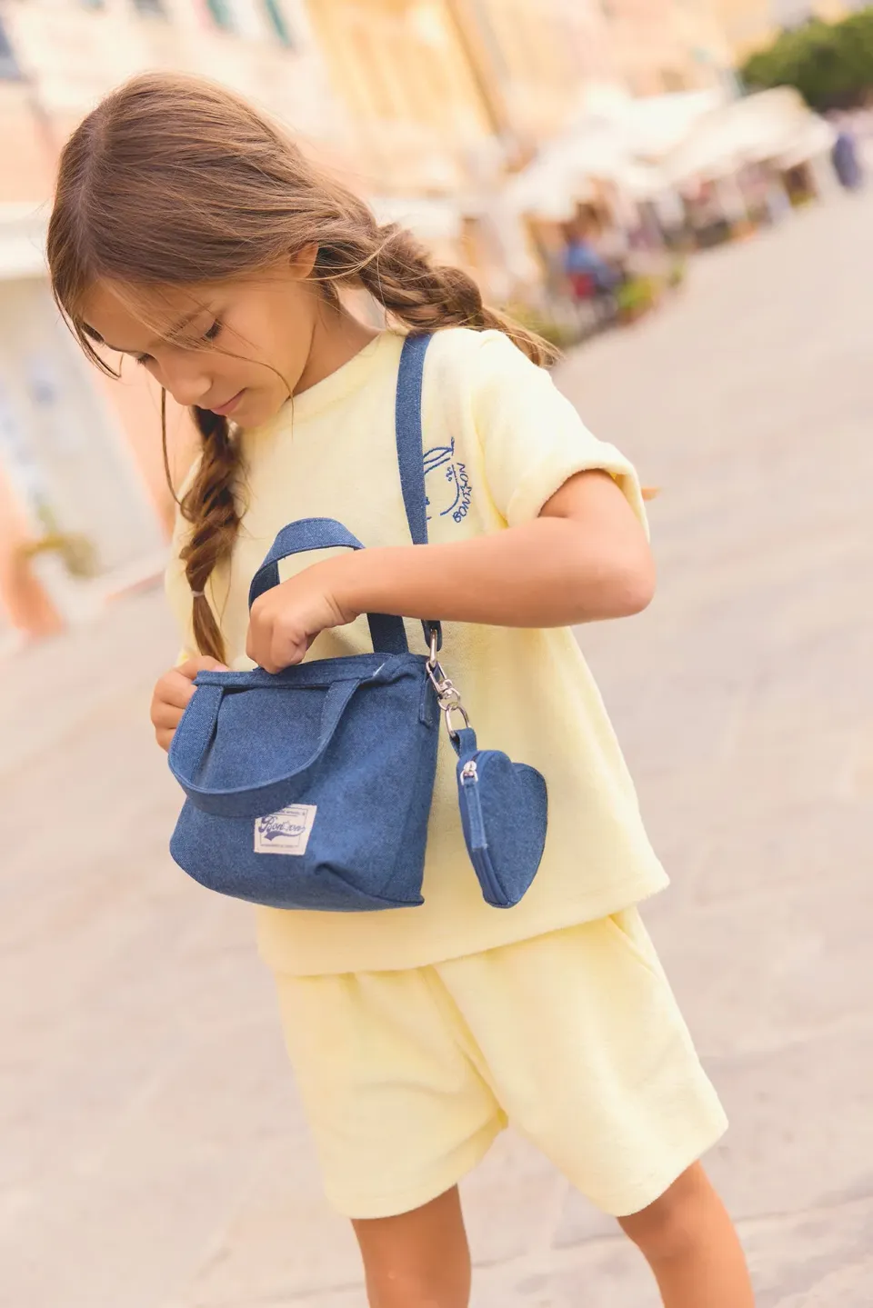 Bonton Chloé skuldertaske denim med hjerte