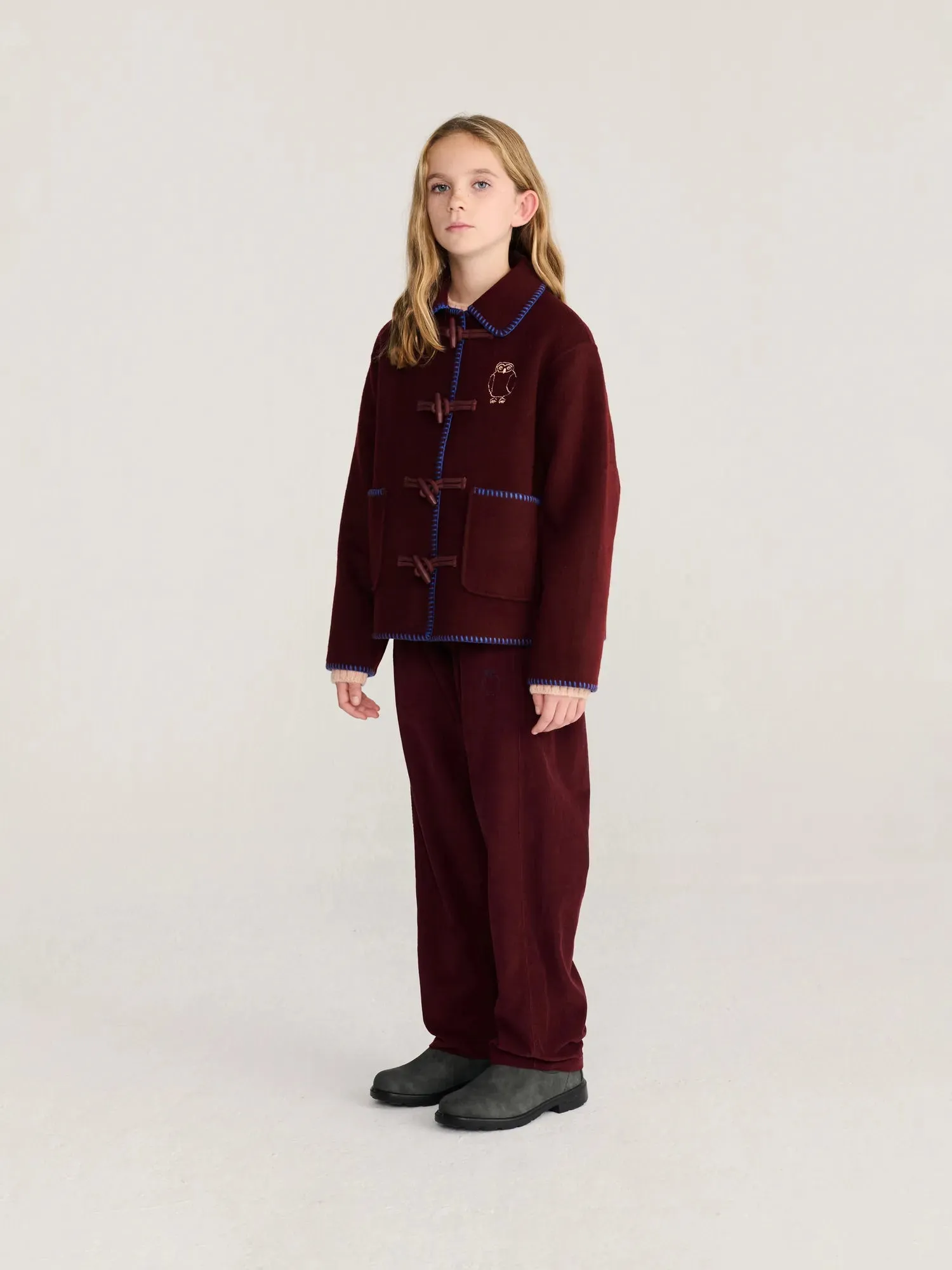 Bobo Choses Curious Owl frakke bordeaux uld 4-5 år