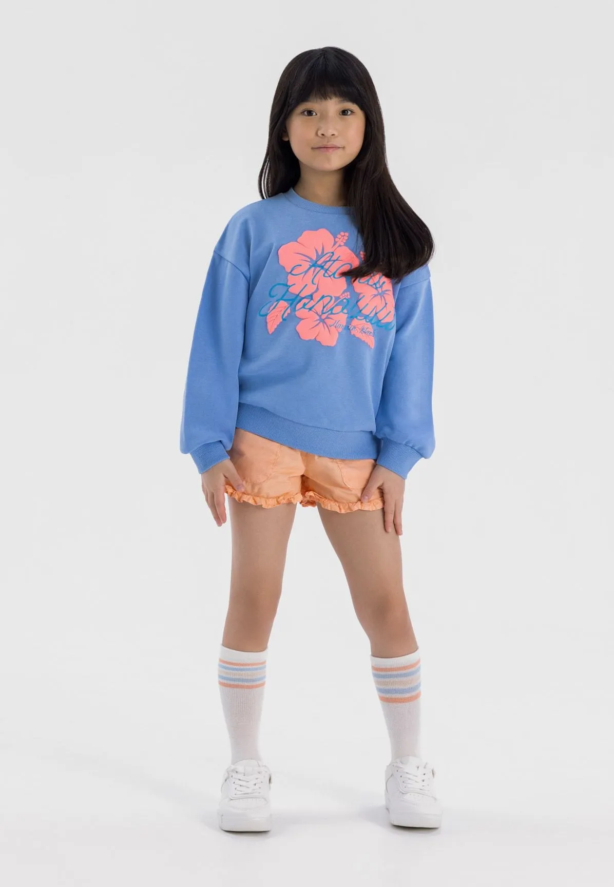 Minoti 42910 sweatshirt til piger blå hibiskus
