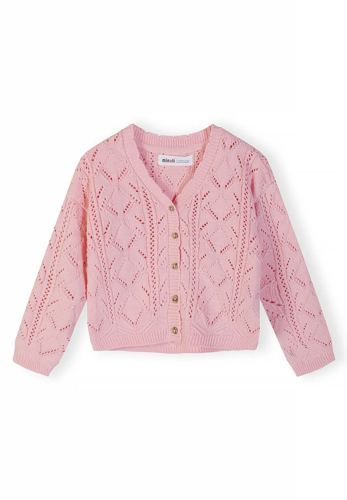 Minoti 44704 strikcardigan lyserød pointelle til piger