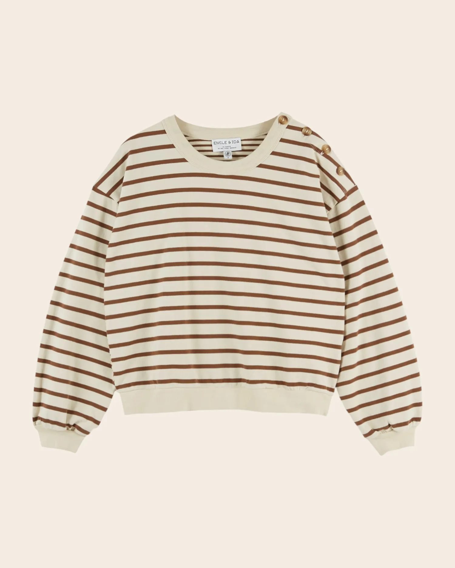 Emile et Ida Rayé sweatshirt brun stribet bomuld