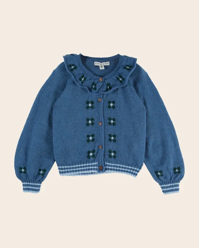 Emile et Ida cardigan alpaka blomstret blå