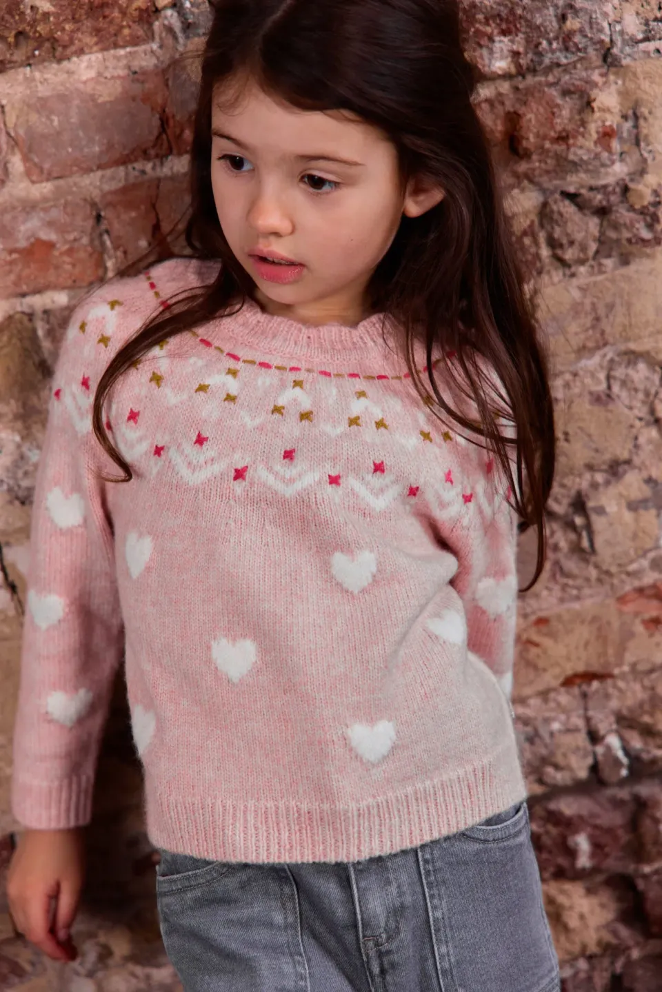 Bonton Elizabeth striktrøje pastel rose 2A jacquard