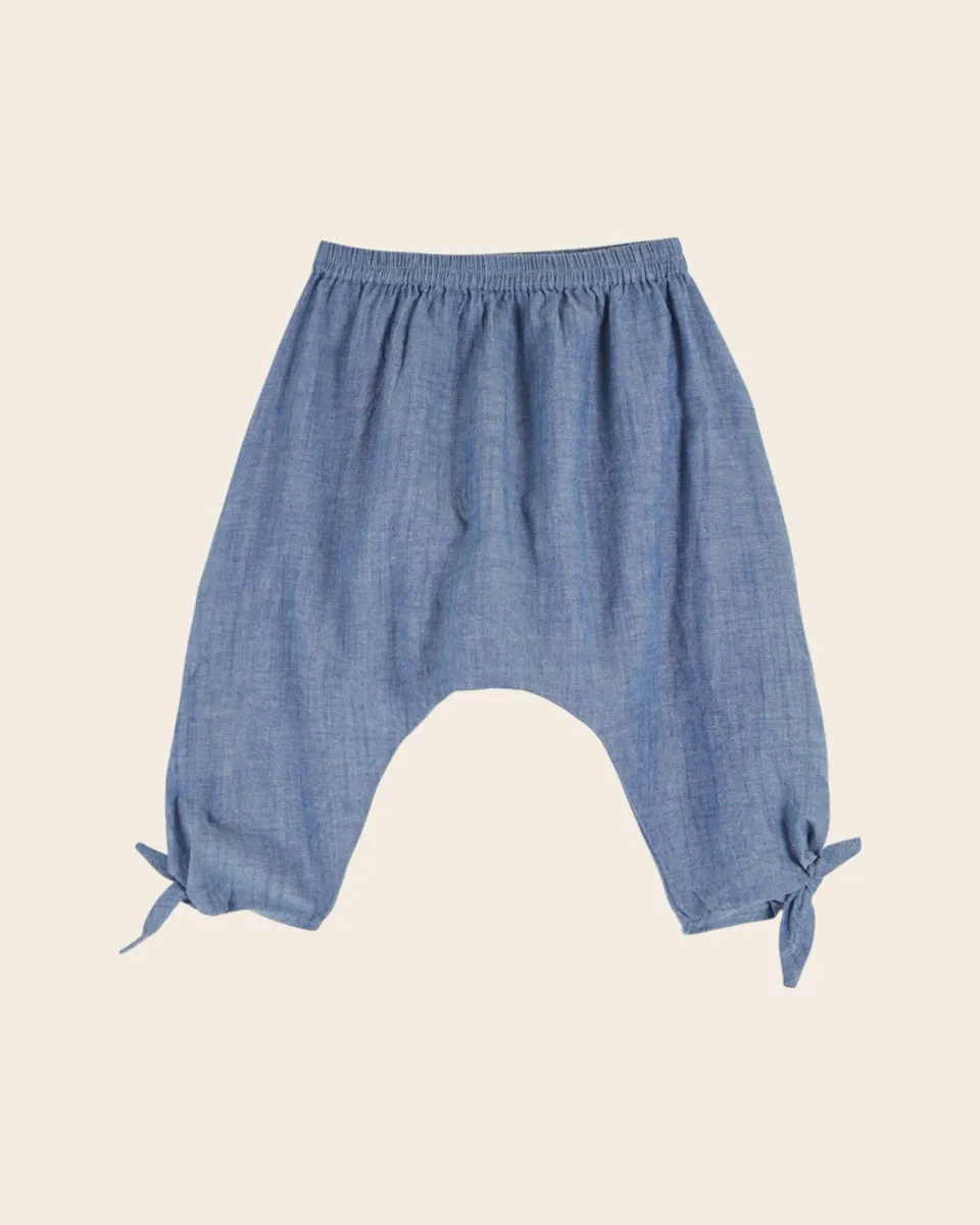 Emile et Ida Sarouel Chambray babybukser blå bindebånd