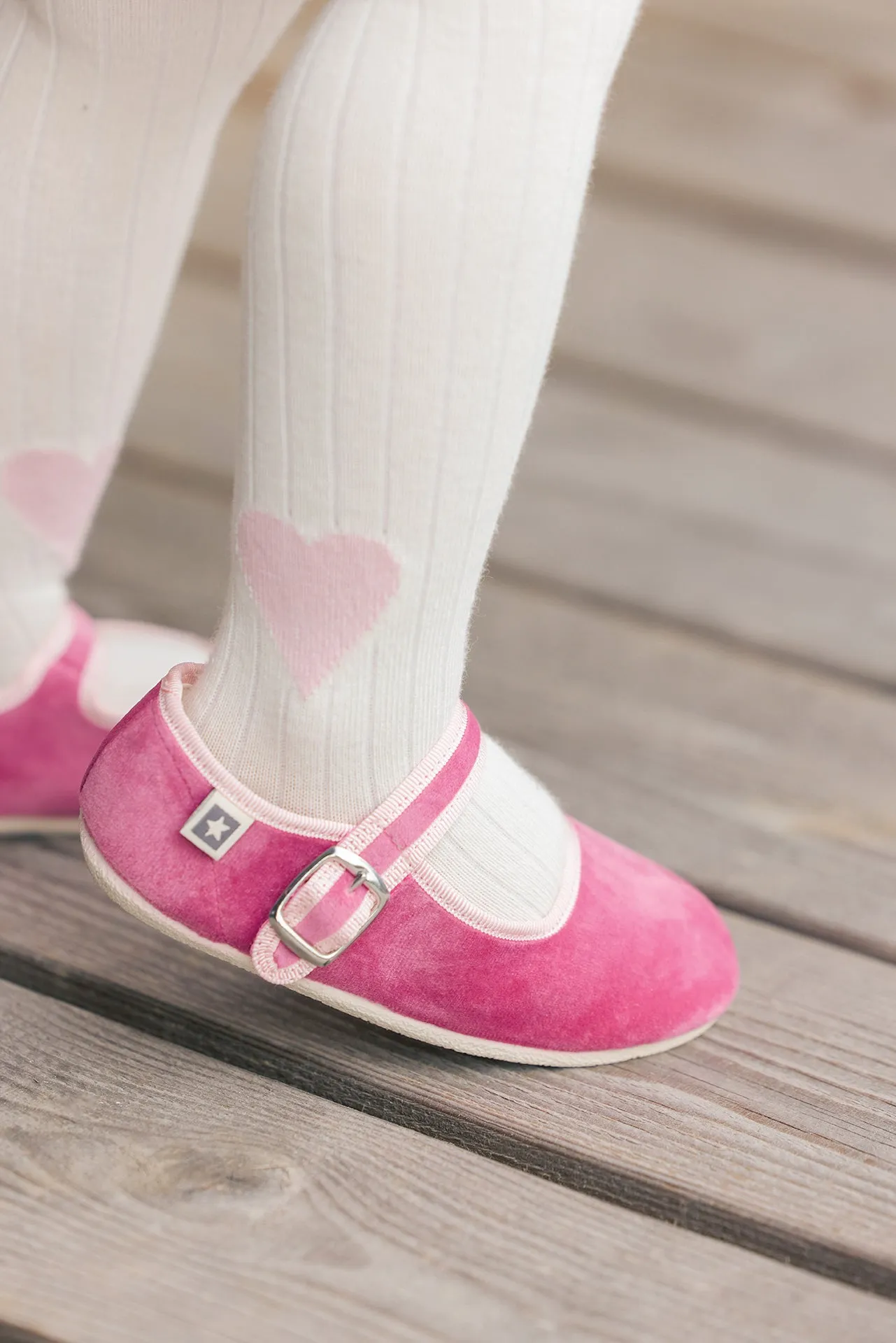 Bonton Jane Faroe ballerinasko rosa velour velcro
