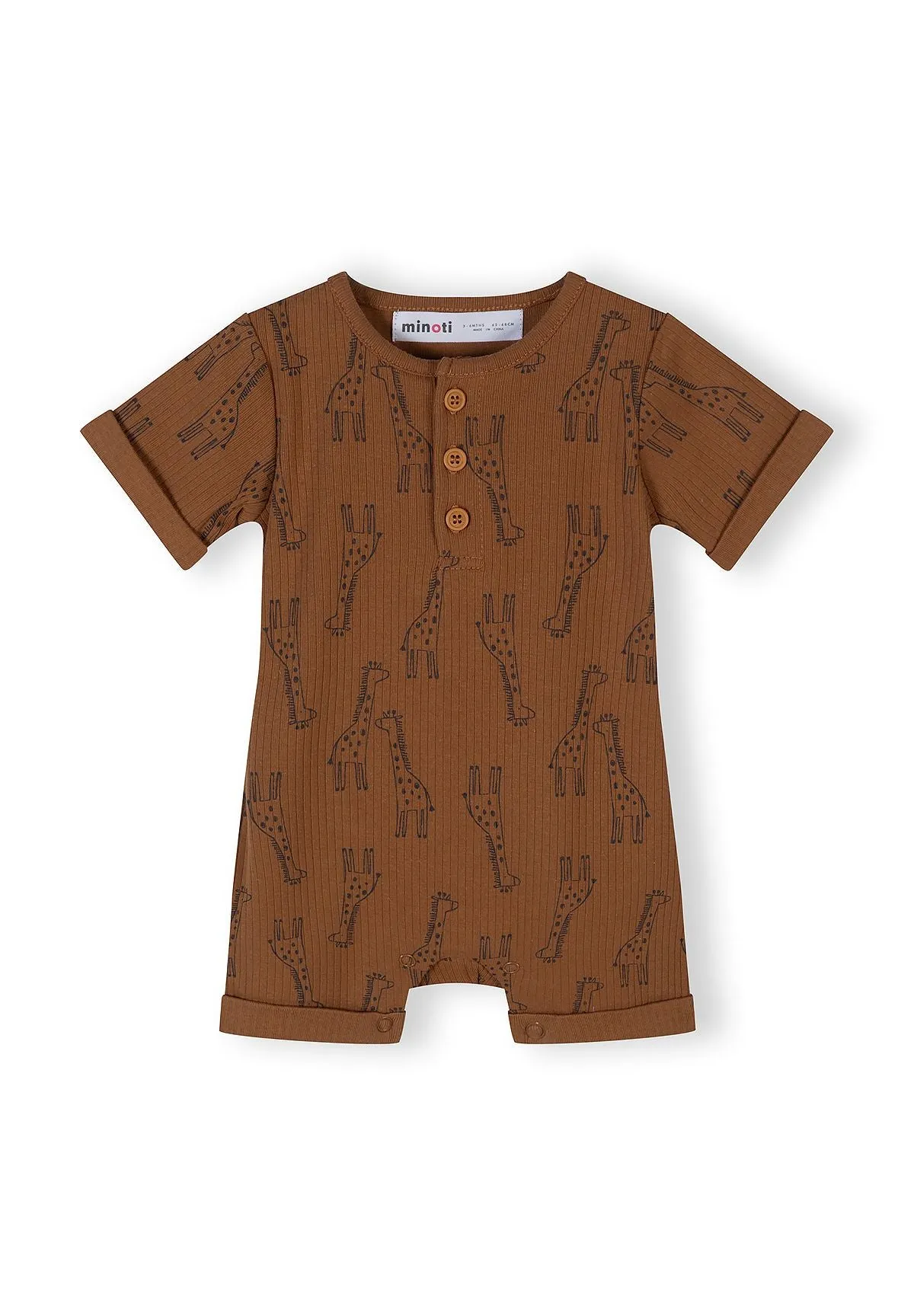 Minoti 44554 sparkdragt kort ærme beige 3-pak rib