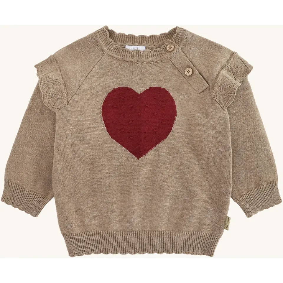 Hust & Claire Pusle Heart pullover Biscuit økologisk bomuld