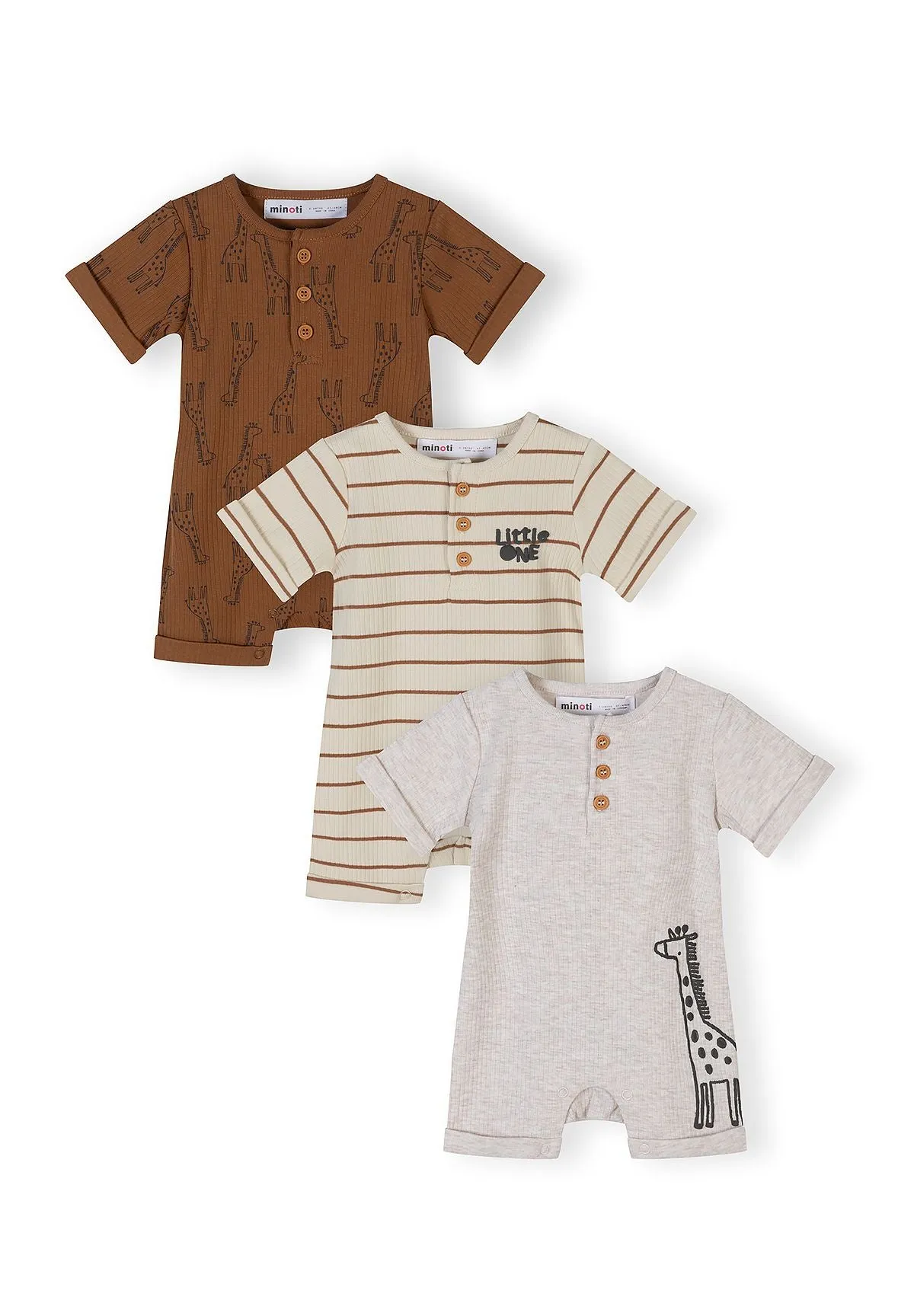 Minoti 44554 sparkdragt kort ærme beige 3-pak rib