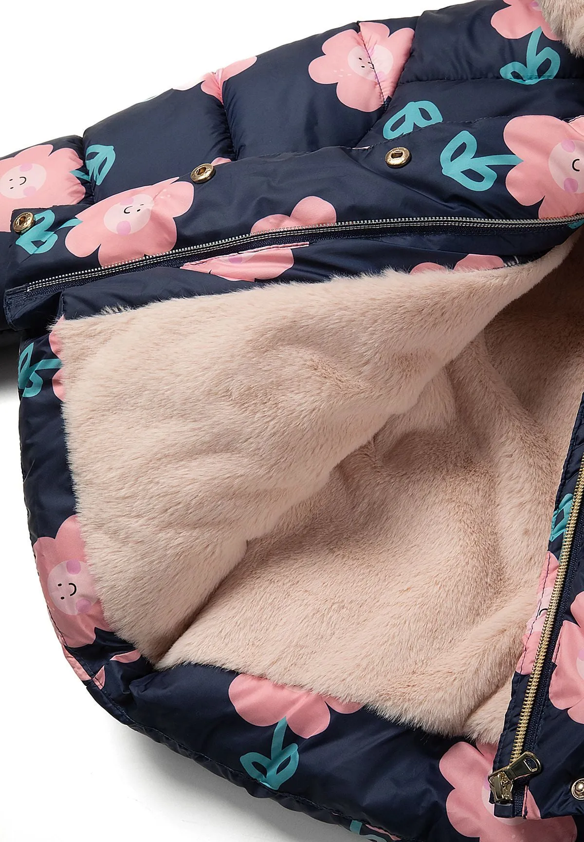 Minoti 45281 jakke mørkeblå blomster vat piger