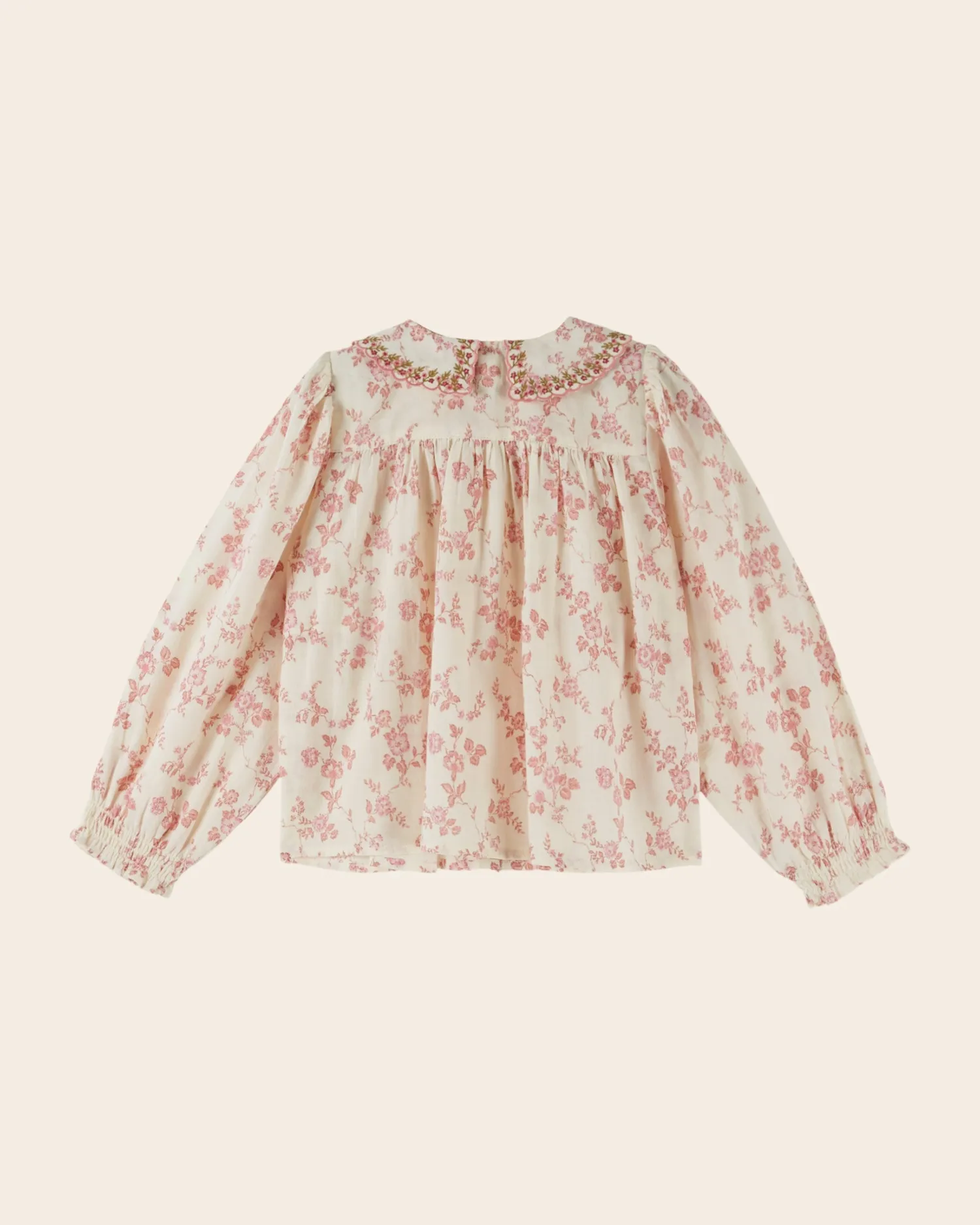 Emile et Ida Smockée bluse ecru rosa blomster pige