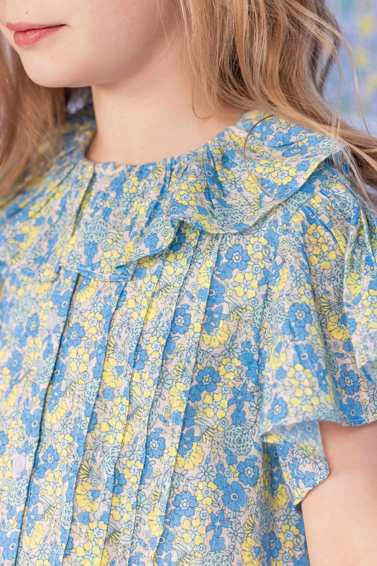 Bonton Nancy Fleurs Vintage Bleu bluse bomuld