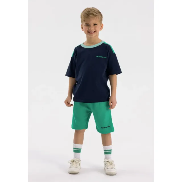 Minoti 42518 sæt T-shirt shorts navy grøn til drenge