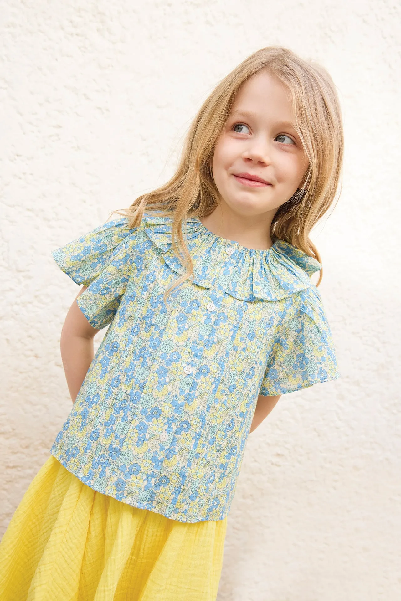 Bonton Nancy Fleurs Vintage Bleu bluse bomuld