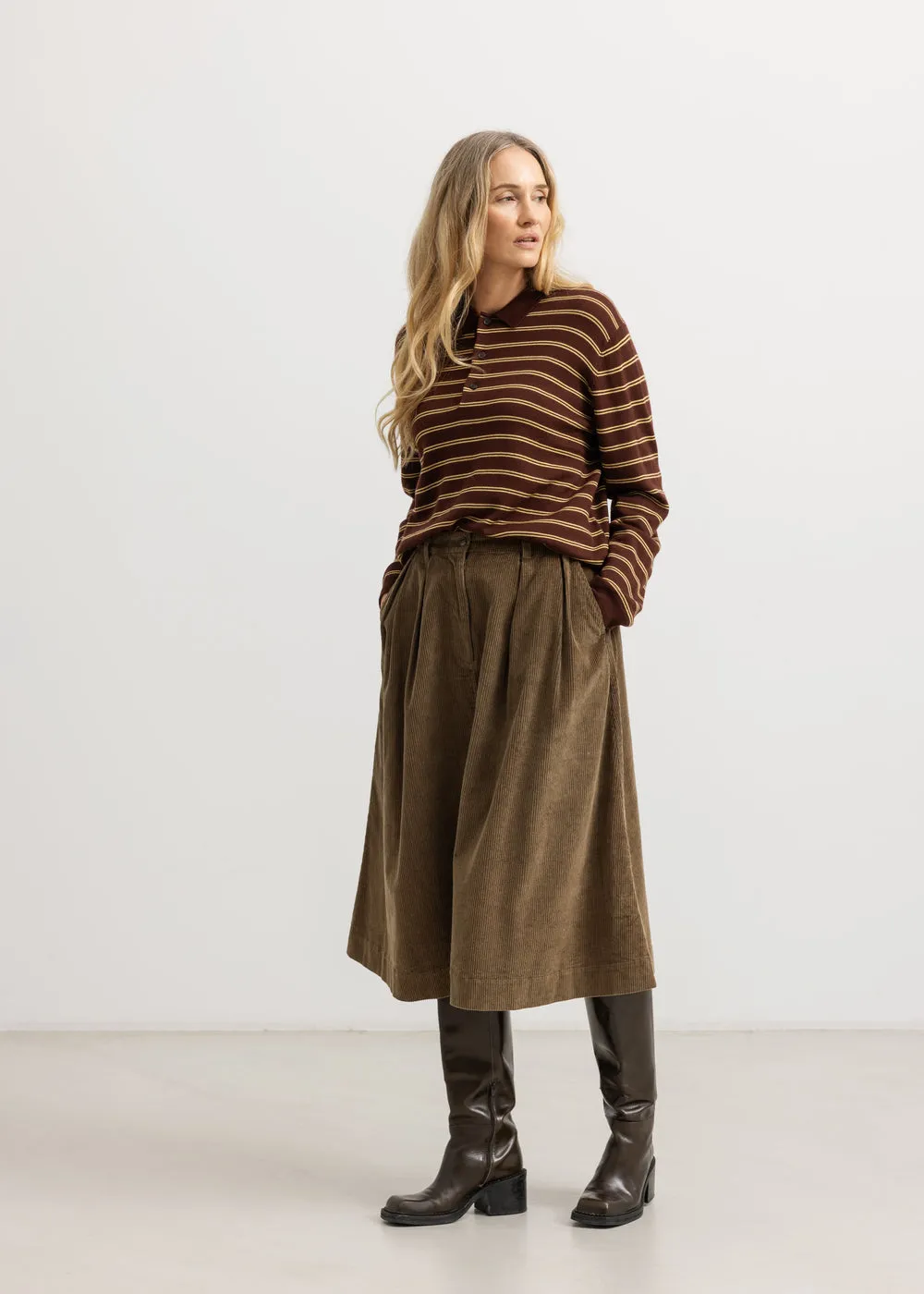 MarMar Teno Polo W strikpolo Dark Wheat Stripe merino