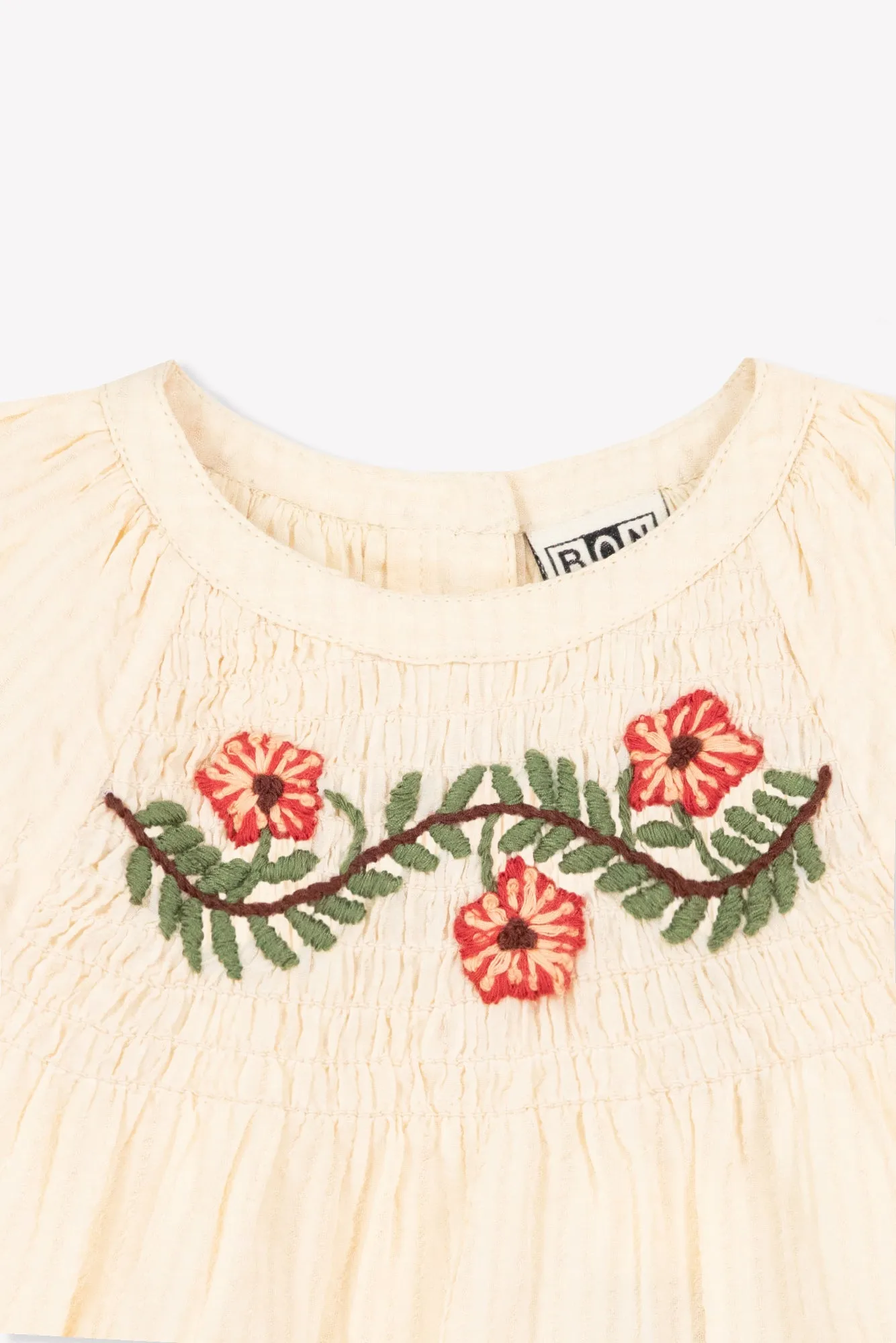 Bonton Flower Milk bluse ecru smock broderet