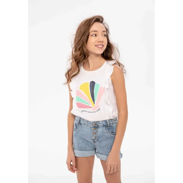 Minoti 38315 denimshorts pige lyseblå paillet
