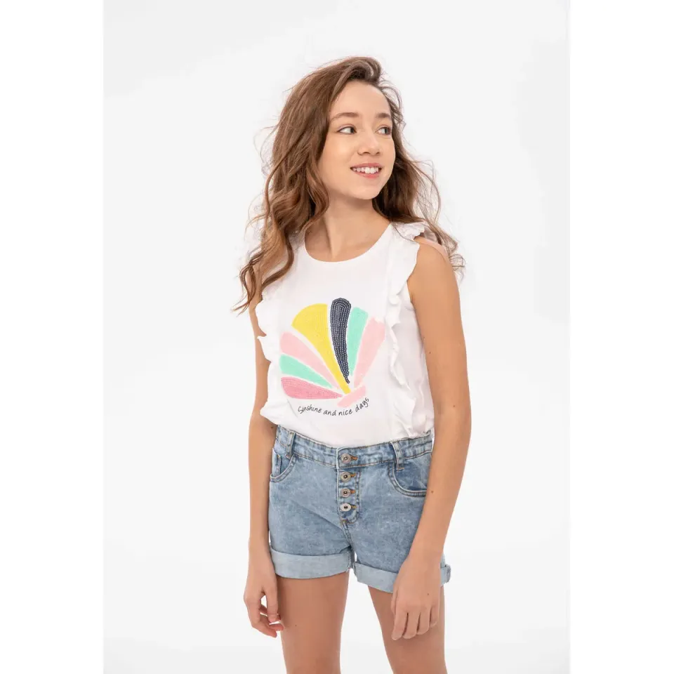 Minoti 38315 denimshorts pige lyseblå paillet