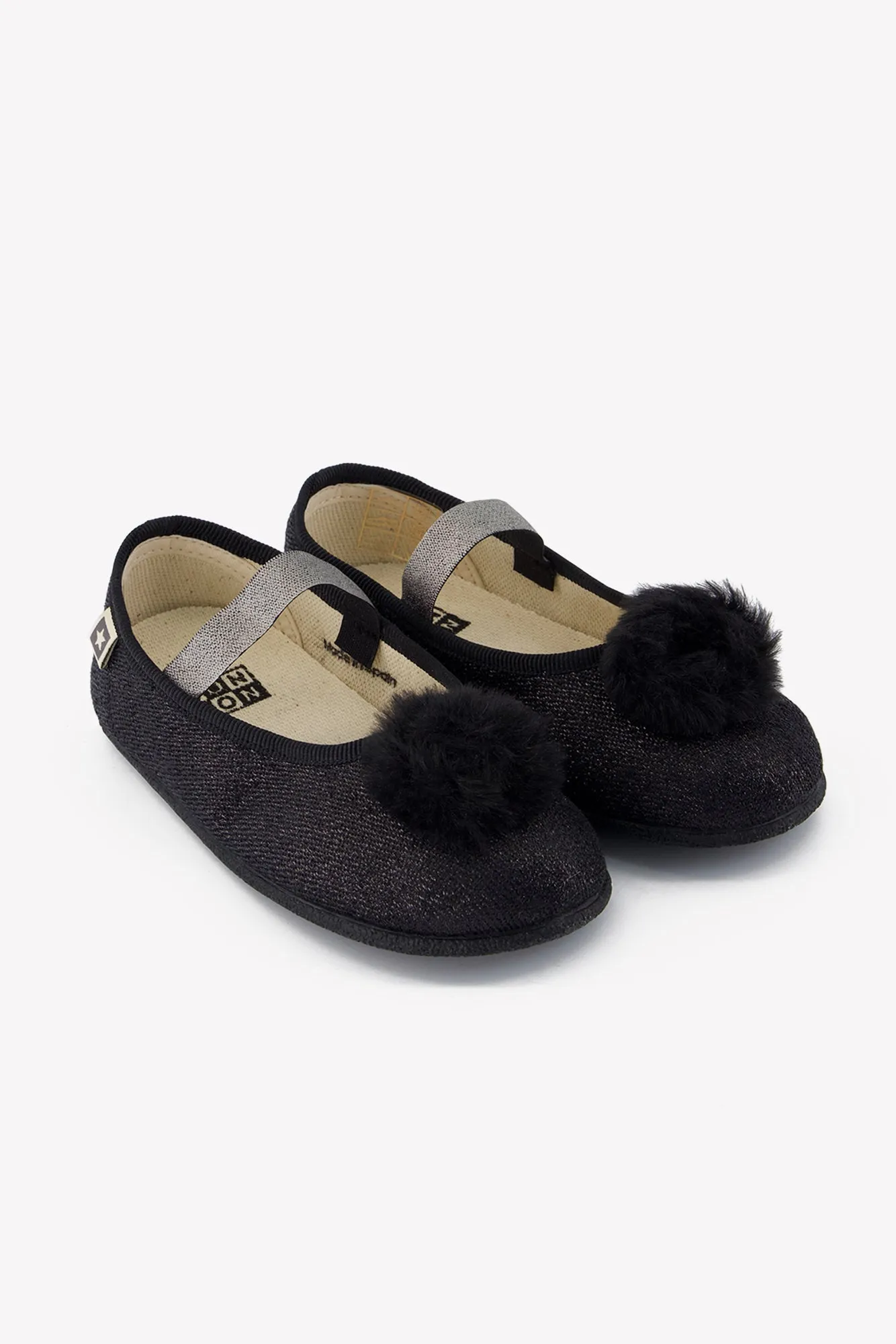 Bonton Pomponette ballerina sort pompon pige