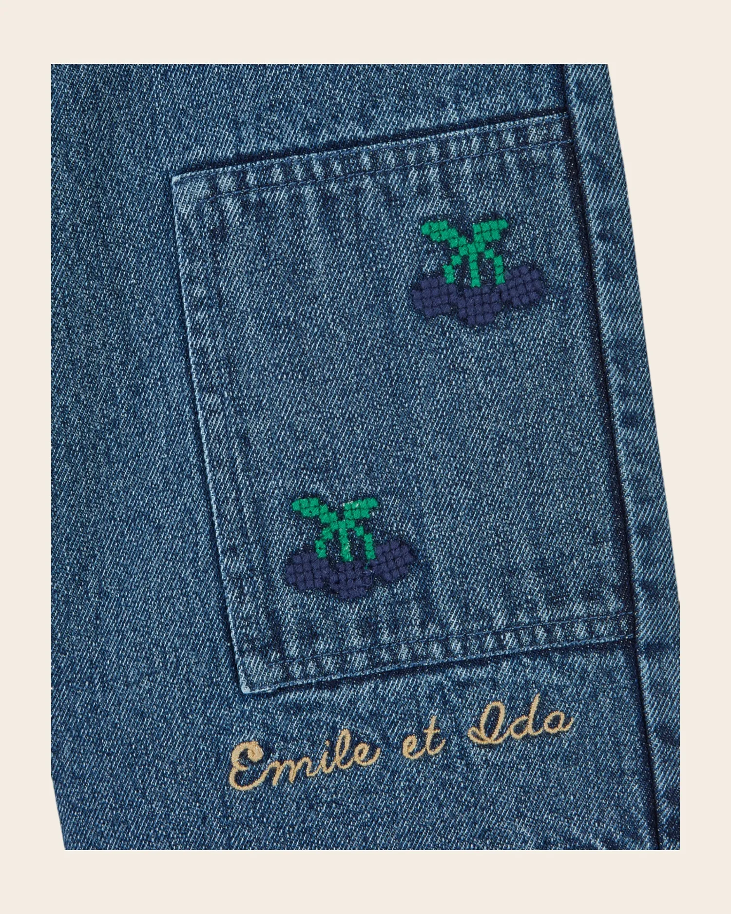 Emile et Ida denimbukser blå broderet blomst børn