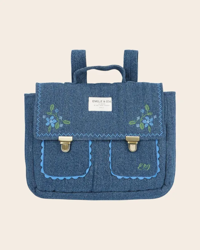 Emile et Ida skoletaske denim blå quiltet blomst