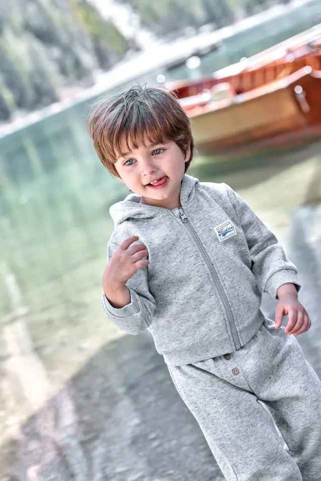 Bonton Lu Vintage hættetrøje baby grå lynlås