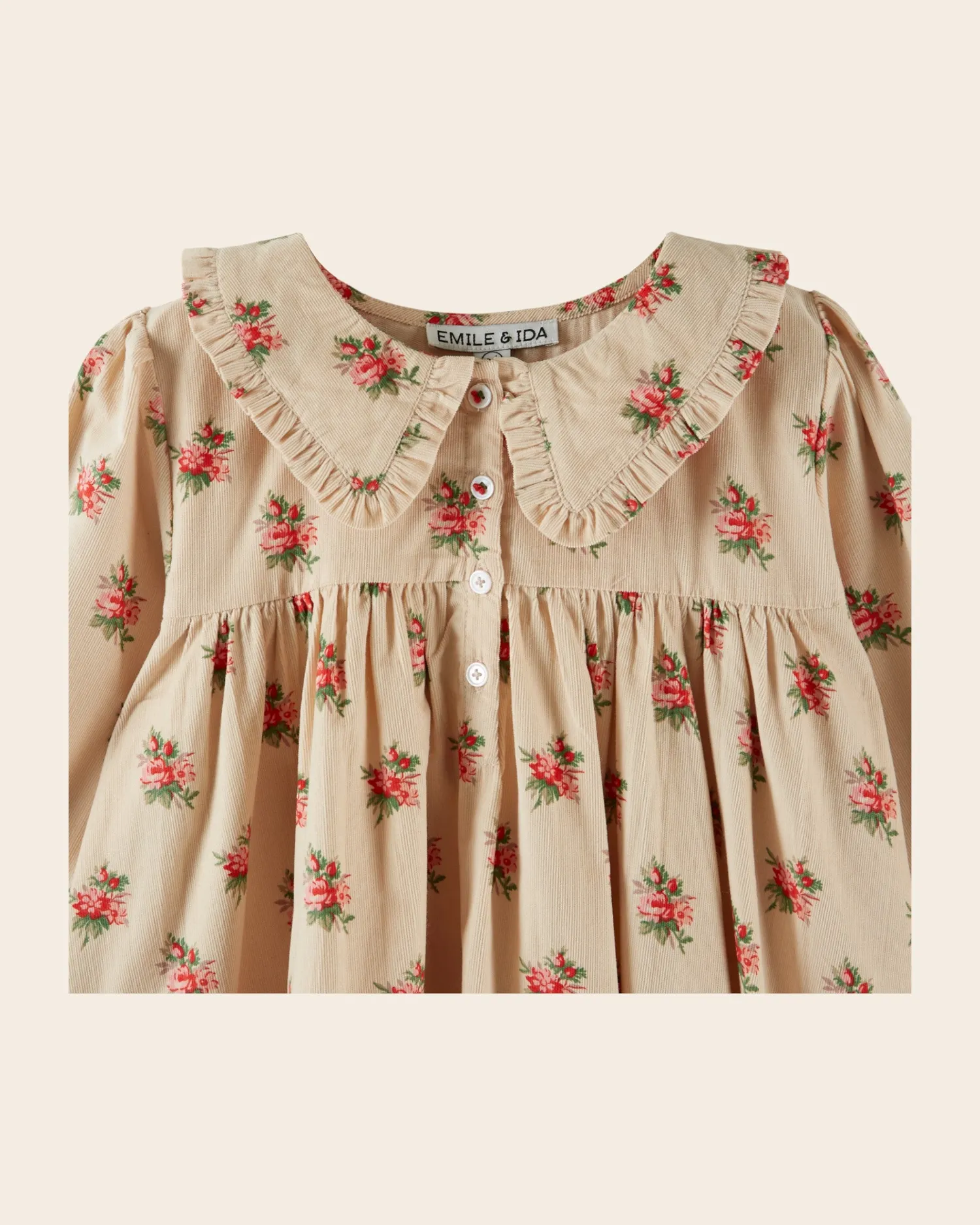 Emile et Ida blomstret velourkjole beige løs pige