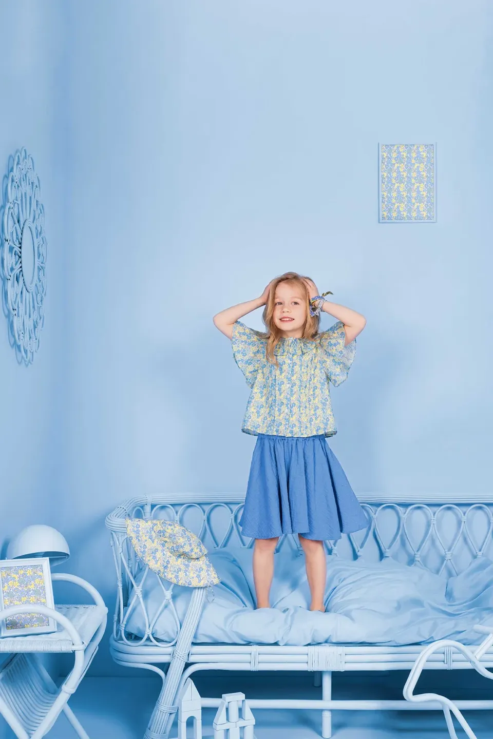 Bonton Nancy Fleurs Vintage Bleu bluse bomuld