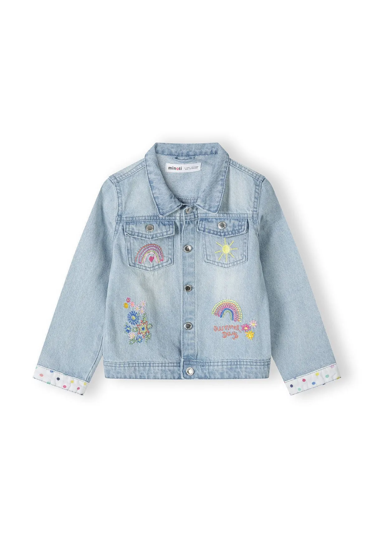 Minoti denimjakke lyseblå broderi bomuld