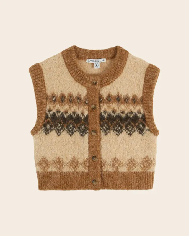 Emile et Ida Jacquard vest beige alpaka uden ærmer