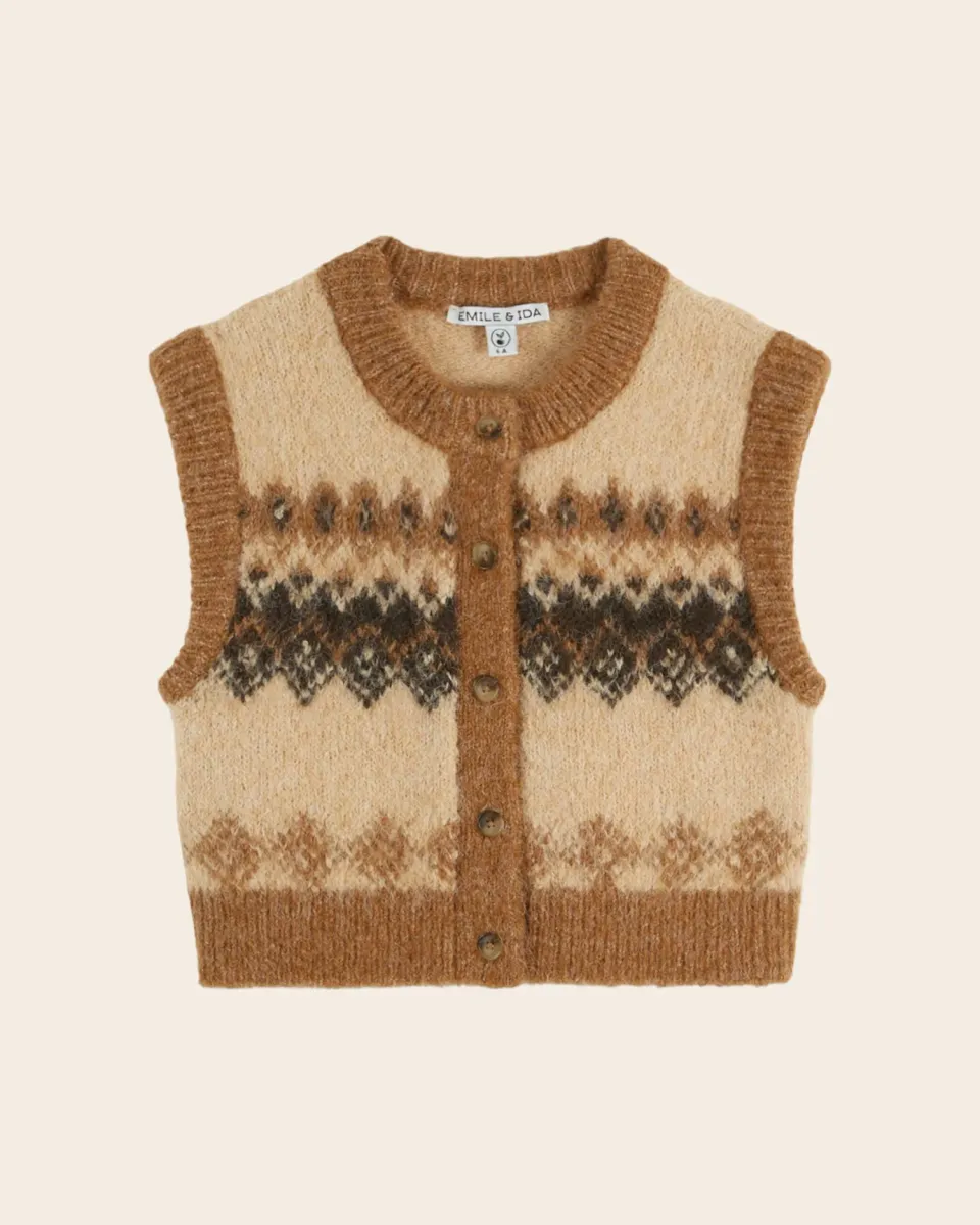 Emile et Ida Jacquard vest beige alpaka uden ærmer