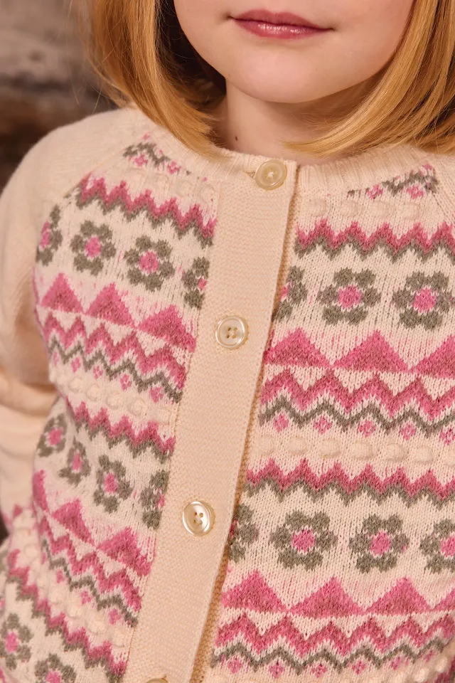 Bonton Pia cardigan milk uld jacquard 2-14 år