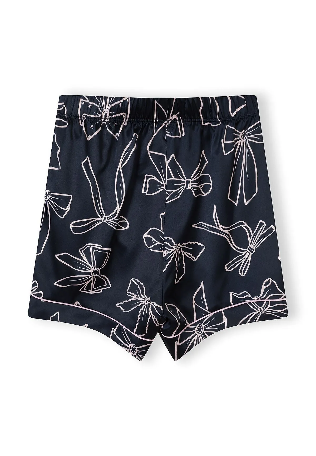 Minoti 44910 pyjamas mørkeblå satin med sløjfer