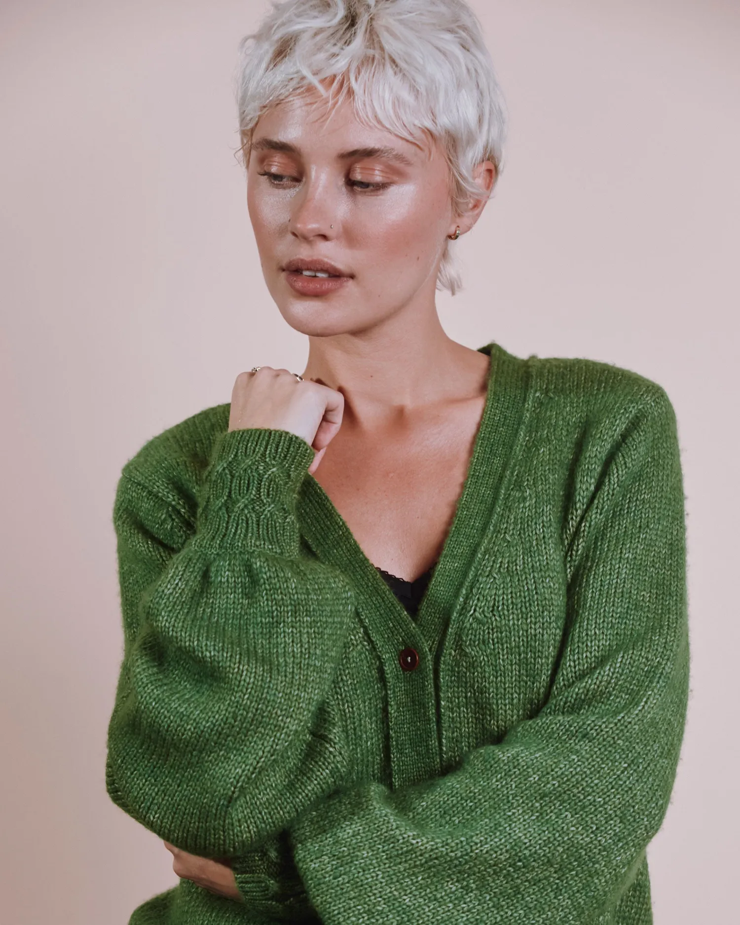 Emile et Ida Ecora cardigan grøn merino V-hals