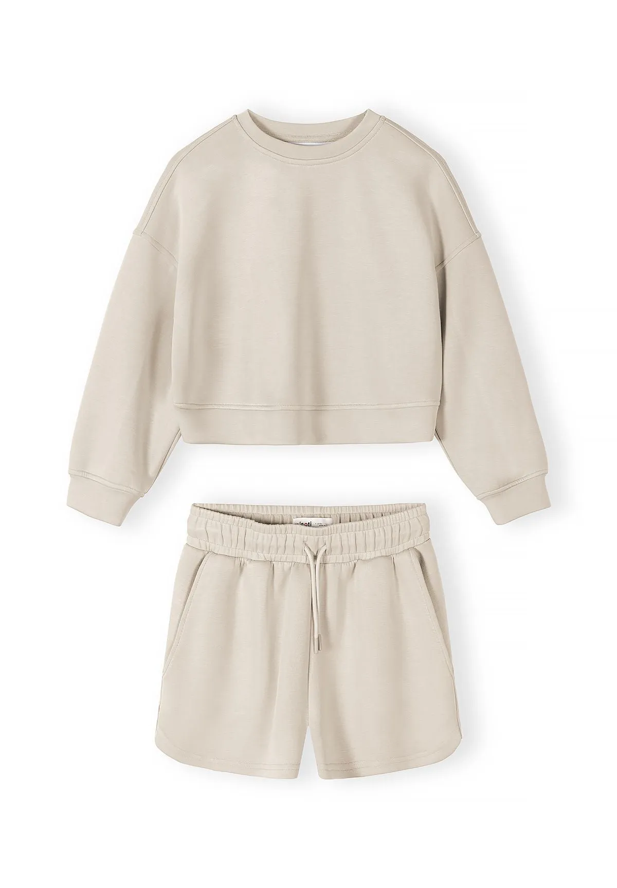 Minoti 44967 sweatsæt til piger beige shorts