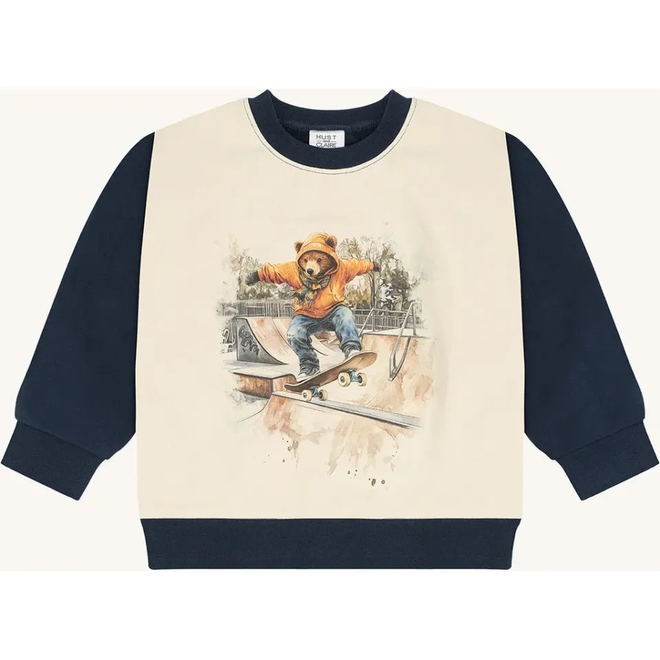 Hust & Claire Sejer Skating Bear sweatshirt blues bomuld