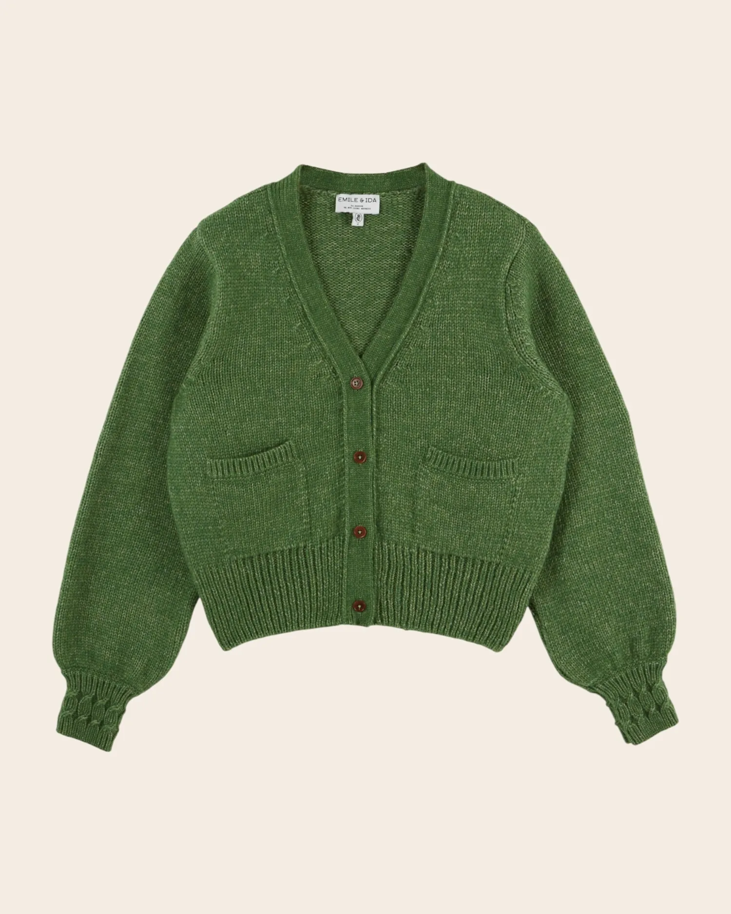 Emile et Ida Ecora cardigan grøn merino V-hals