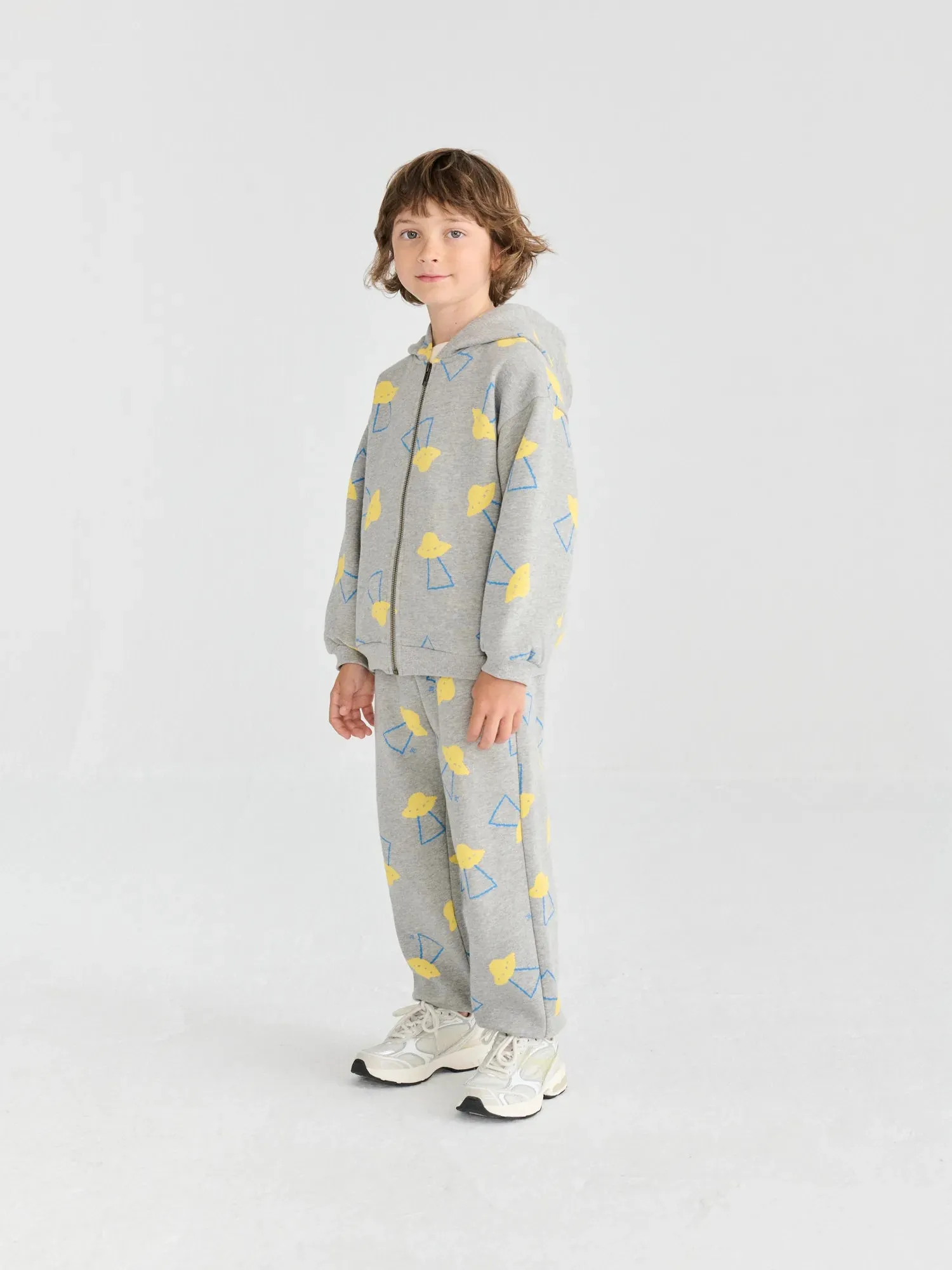 Bobo Choses Pixel Abduction All Over Zipped Hoodie hættetrøje grå