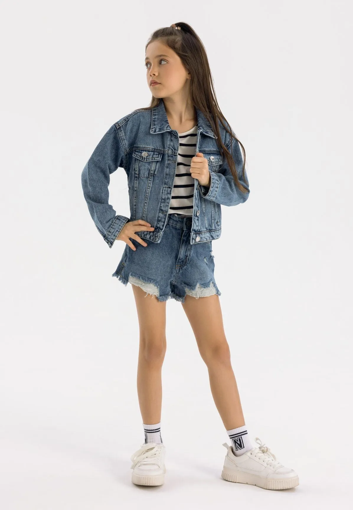 Minoti 42709 denimjakke blå oversized piger