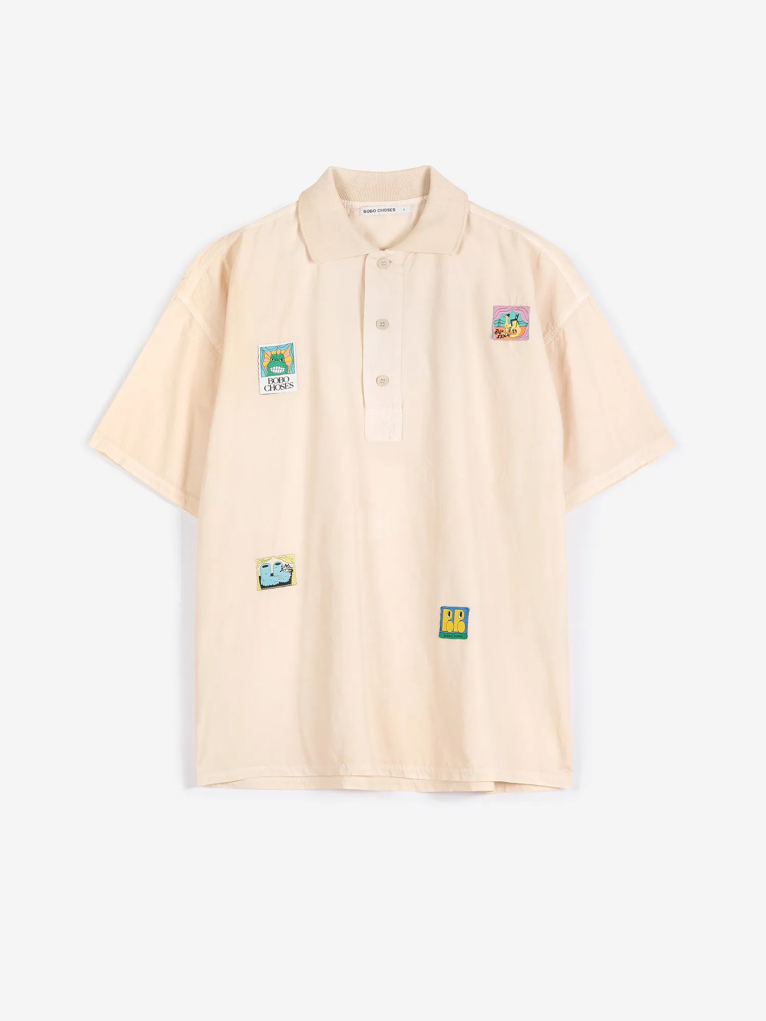 Bobo Choses Labelled oversize poplin polo shirt offwhite M