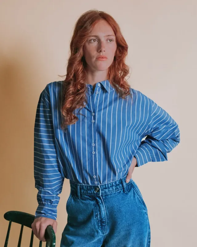 Emile et Ida Eugenia skjorte blå stribet oversize