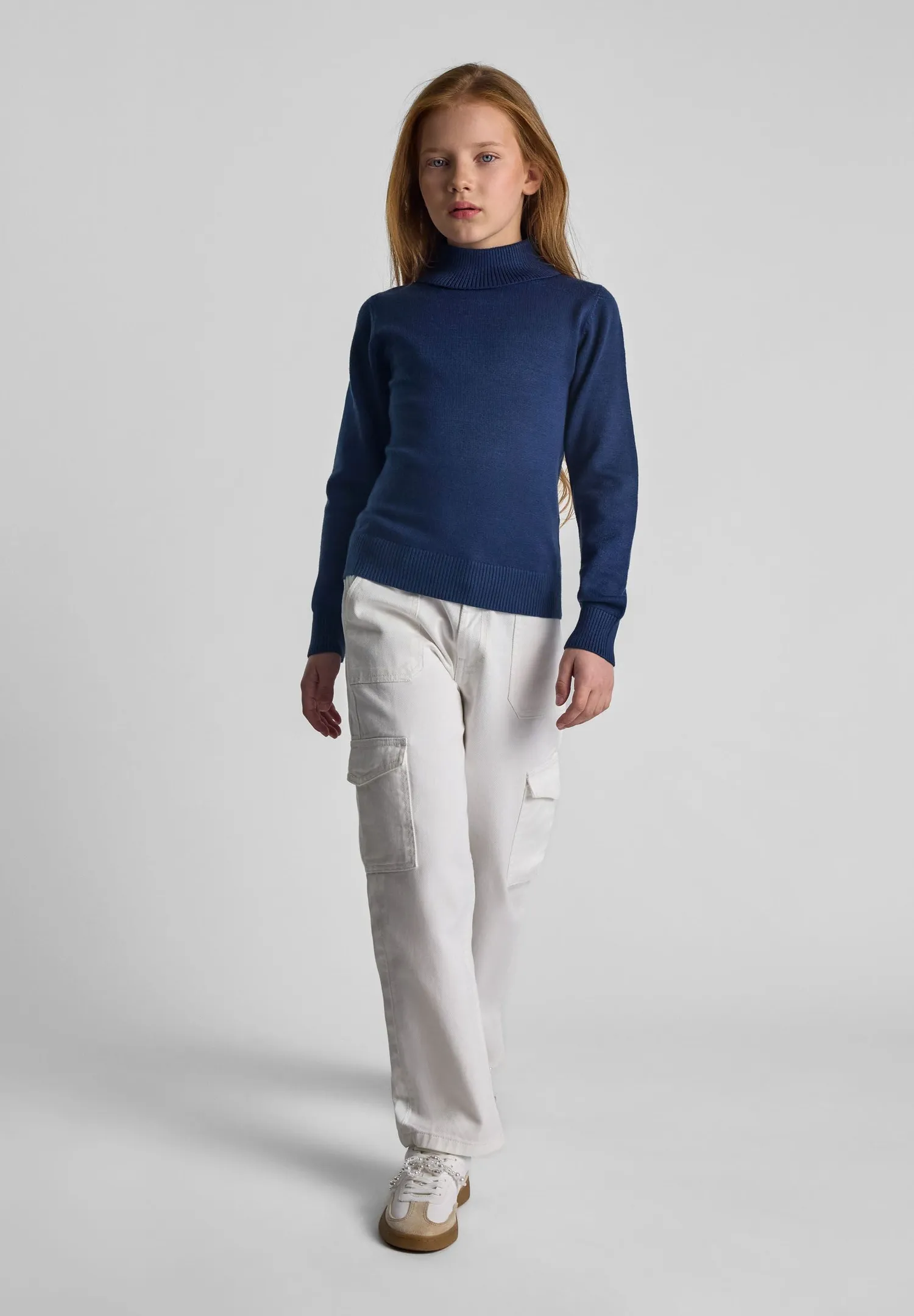 Minoti 43897 rullekravetrøje pige navy finstrik