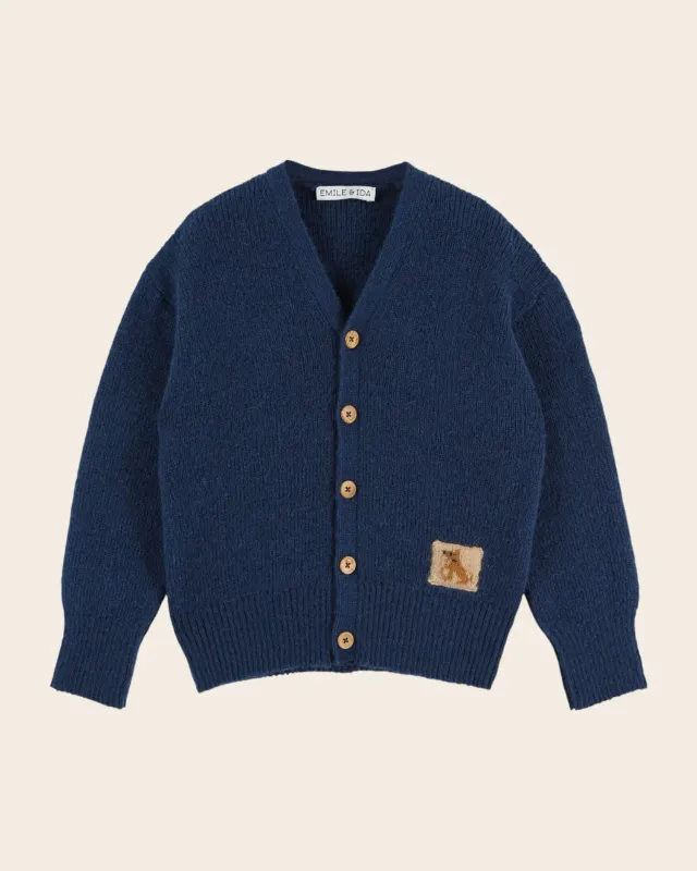 Emile et Ida Patch cardigan mørkeblå uld