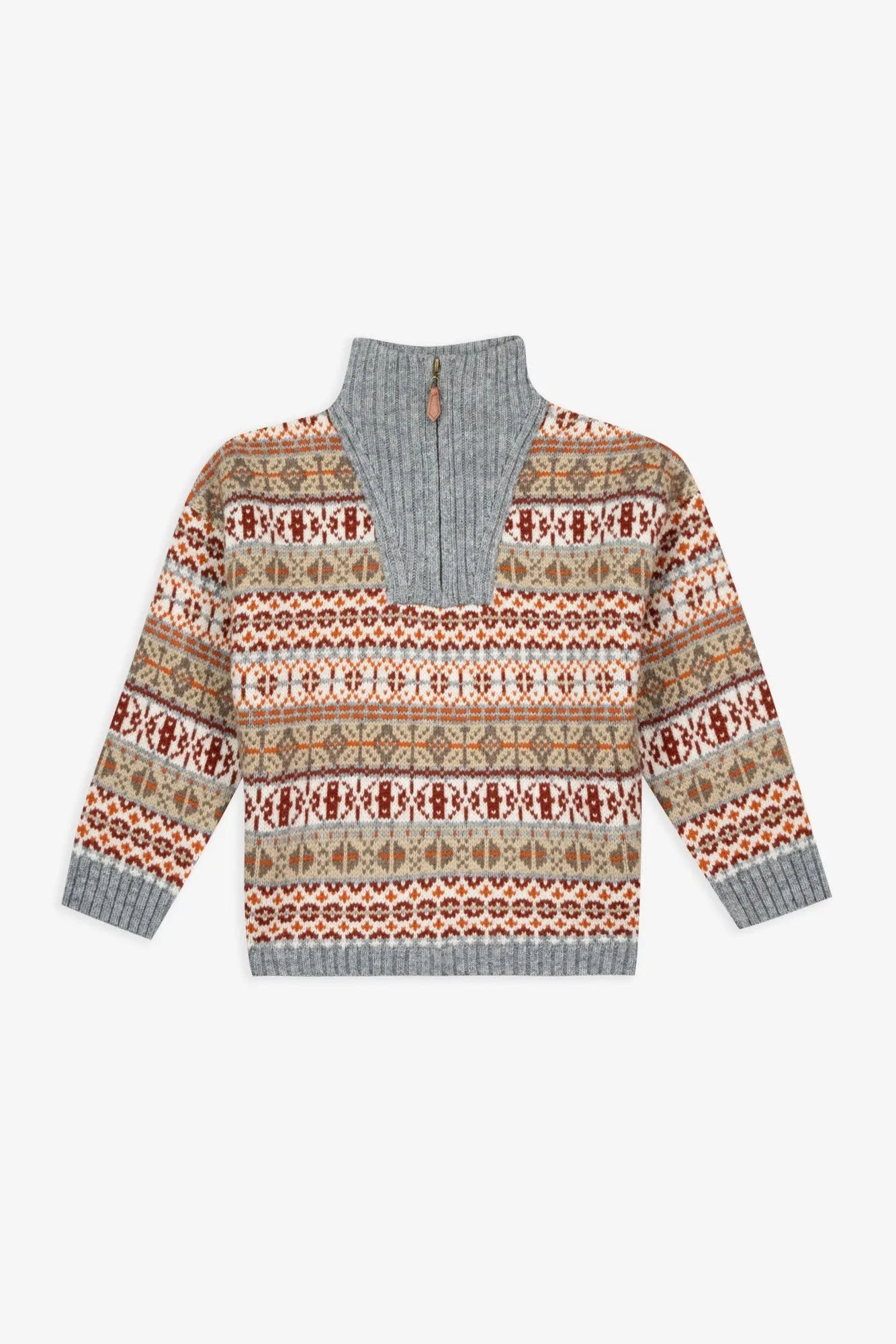 Bonton Leonard Chestnut uldtrøje brun lynlås