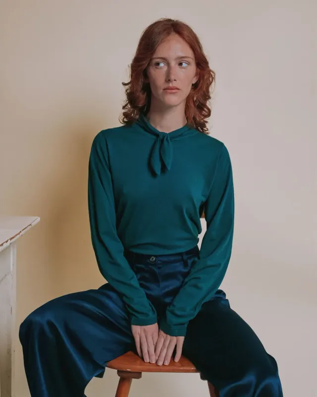 Emile et Ida Elora bluse grøn knyttet hals