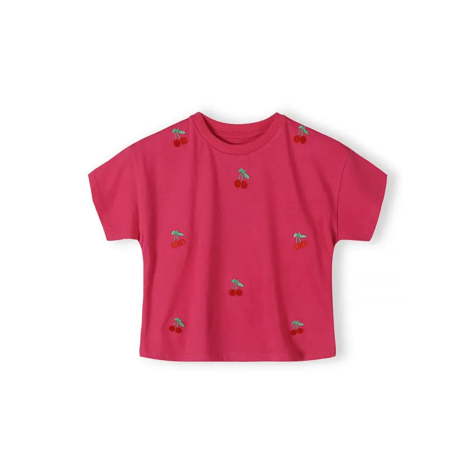 Minoti 44678 t-shirt til piger rosa kirsebær bomuld