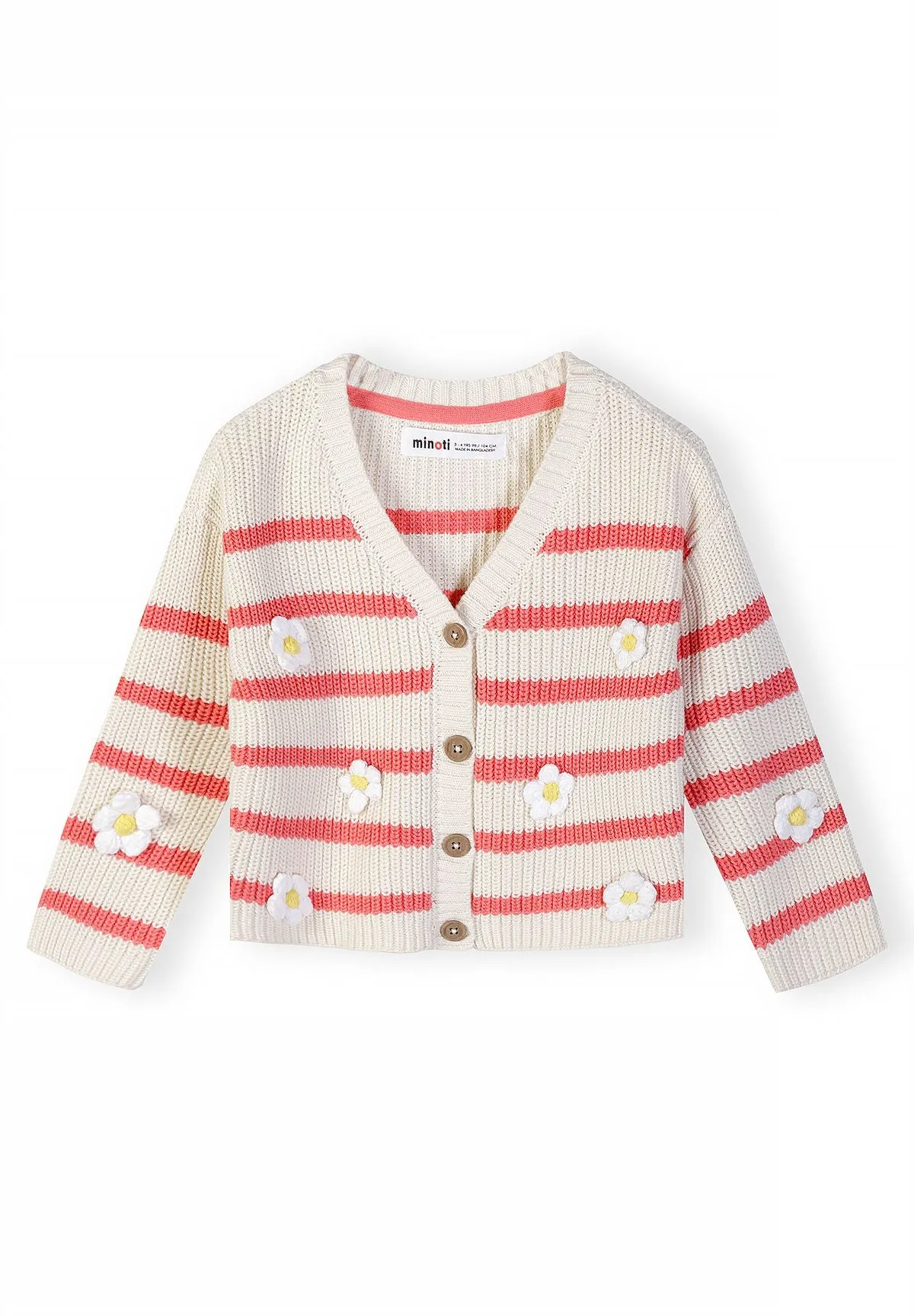 Minoti 44708 strikcardigan koralstribet blomst