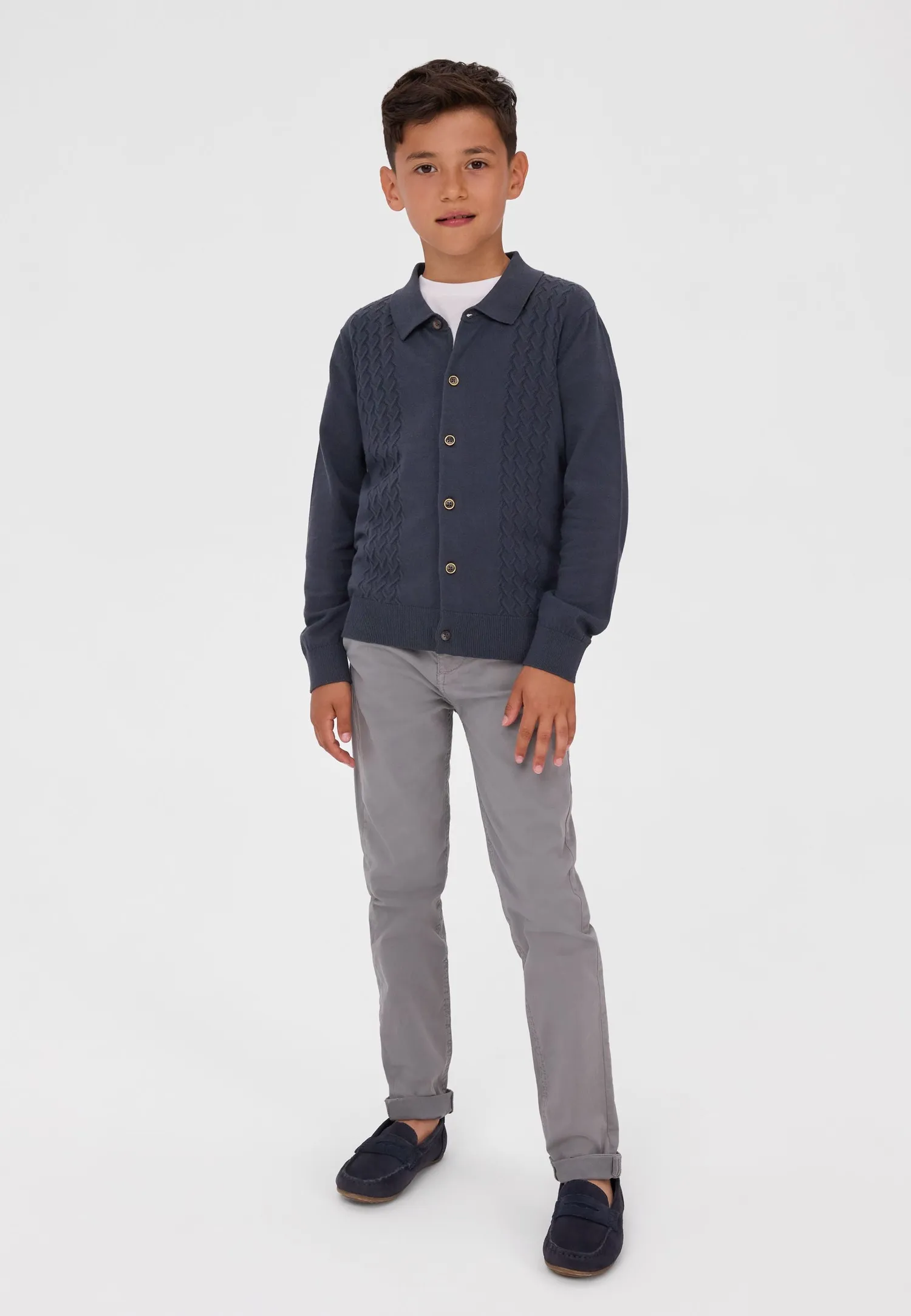 Minoti 45566 strikcardigan drenge grå tern knapper